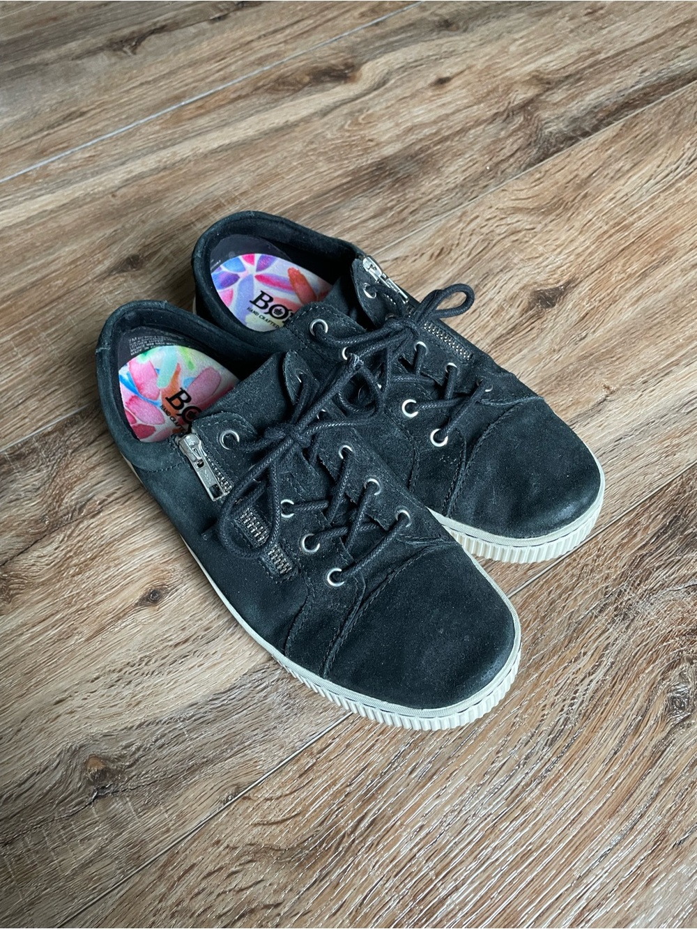 Born Women's Black Lace-Up Sneakers with Zipper Detail